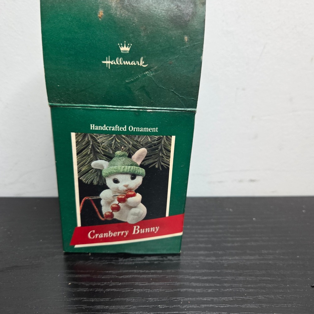 Vintage 1983 Hallmark Keepsake Ornament Cranberry Bunny Flocked Rabbit with Box